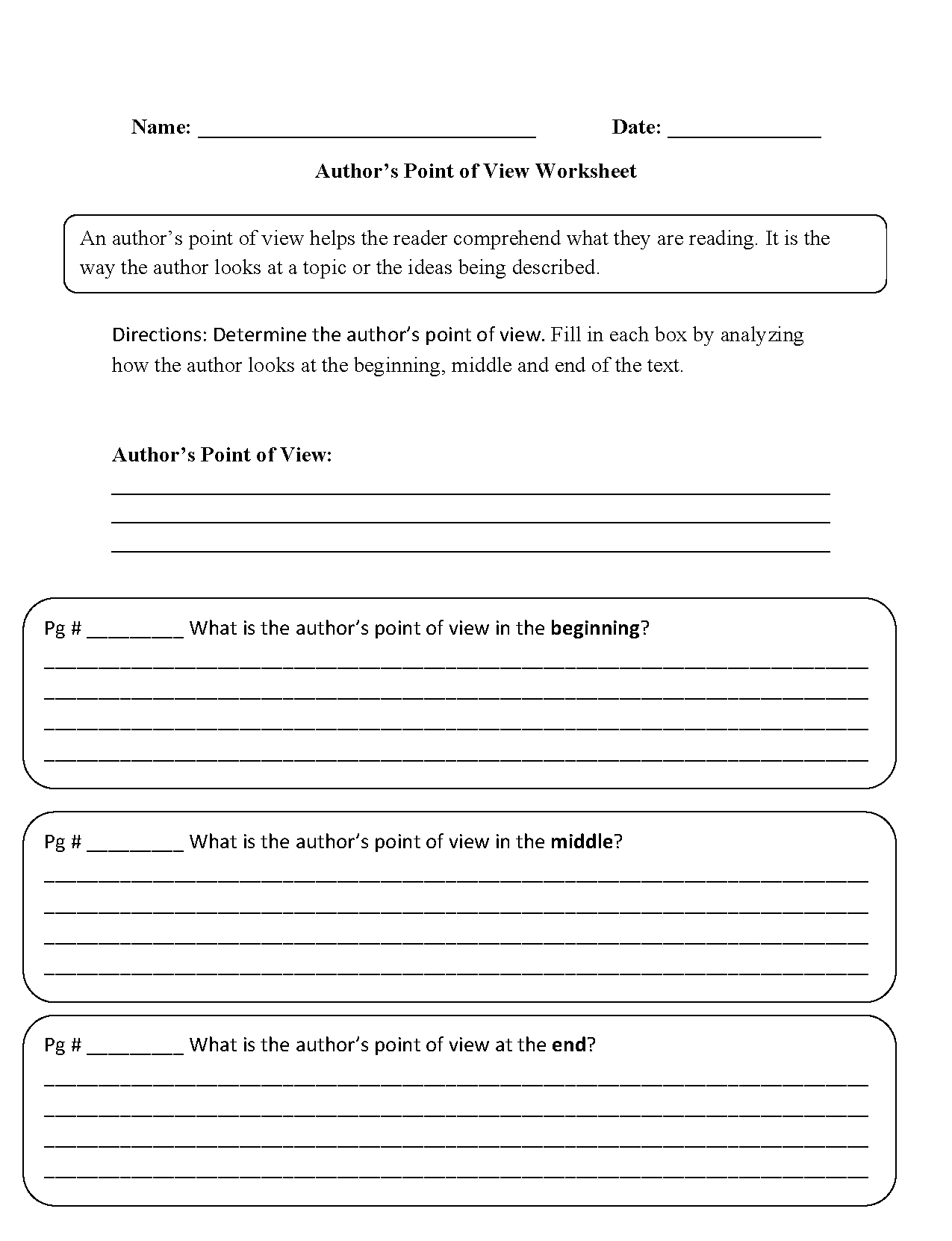 authors point of view worksheet