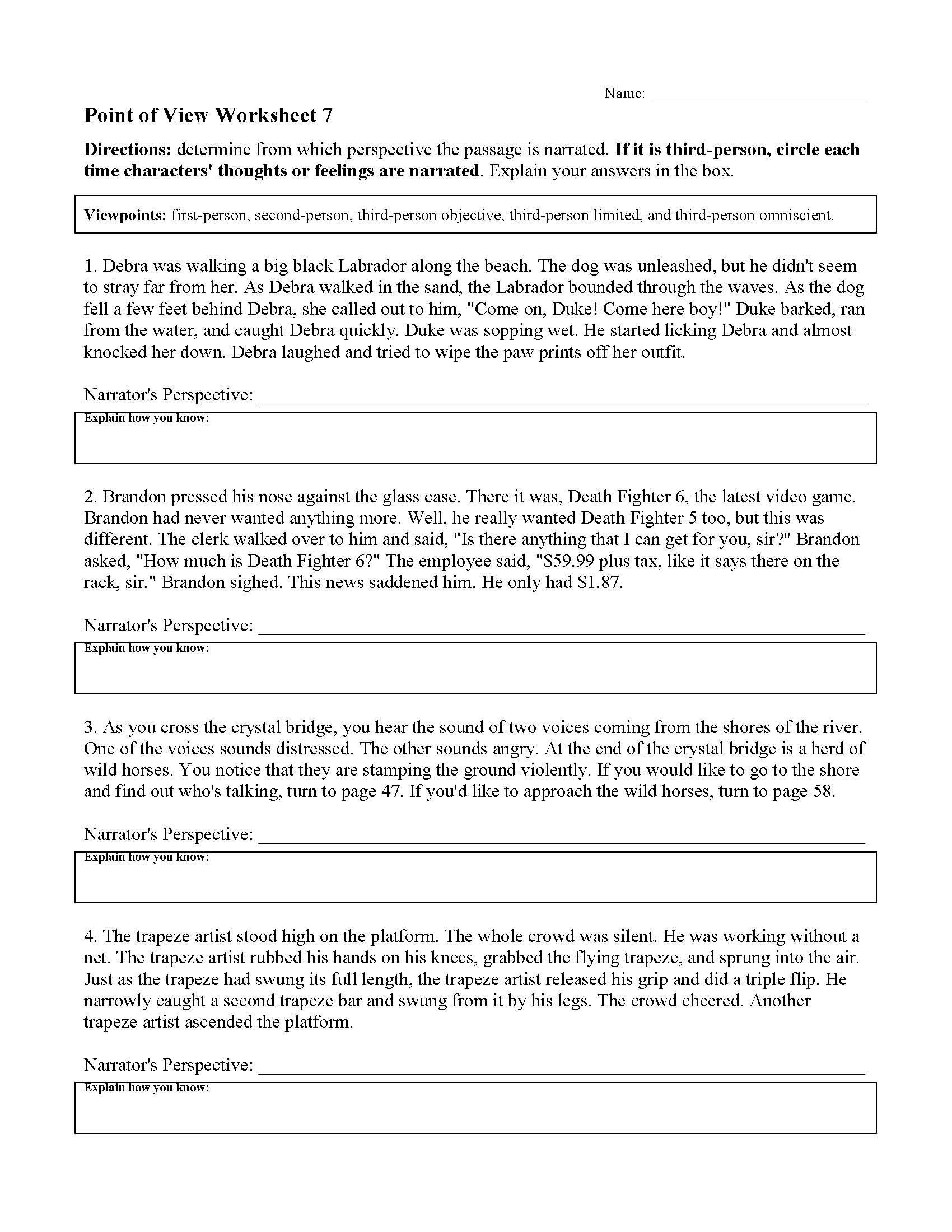 authors point of view worksheet