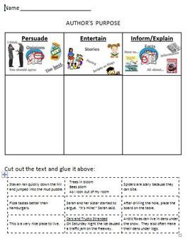 Authors Purpose Printable Worksheet Cut and Sort | Authors ...