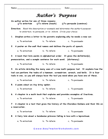 Authors Purpose Worksheets