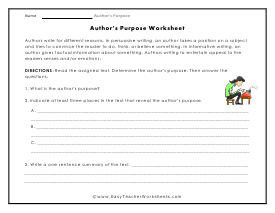 Authors Purpose Worksheets