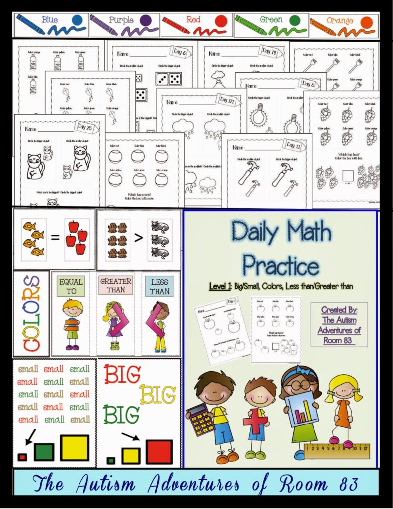 Daily Math Practice- Level 1 (Big/Small, More/Less, Colors ...