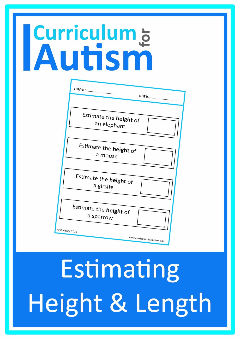 Estimating Height &  Length Measurement Worksheets Autism Special ...