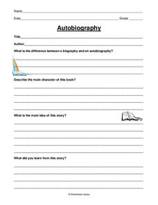 Autobiography Worksheet for 2nd - 3rd Grade | Lesson Planet
