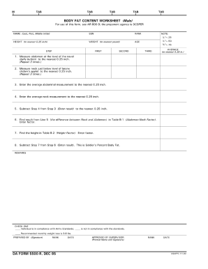 automated body fat content worksheet