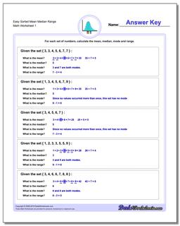 Mean, Median, Mode and Range Worksheets