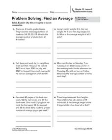 Problem Solving: Find an Average Worksheet for 4th - 5th Grade ...