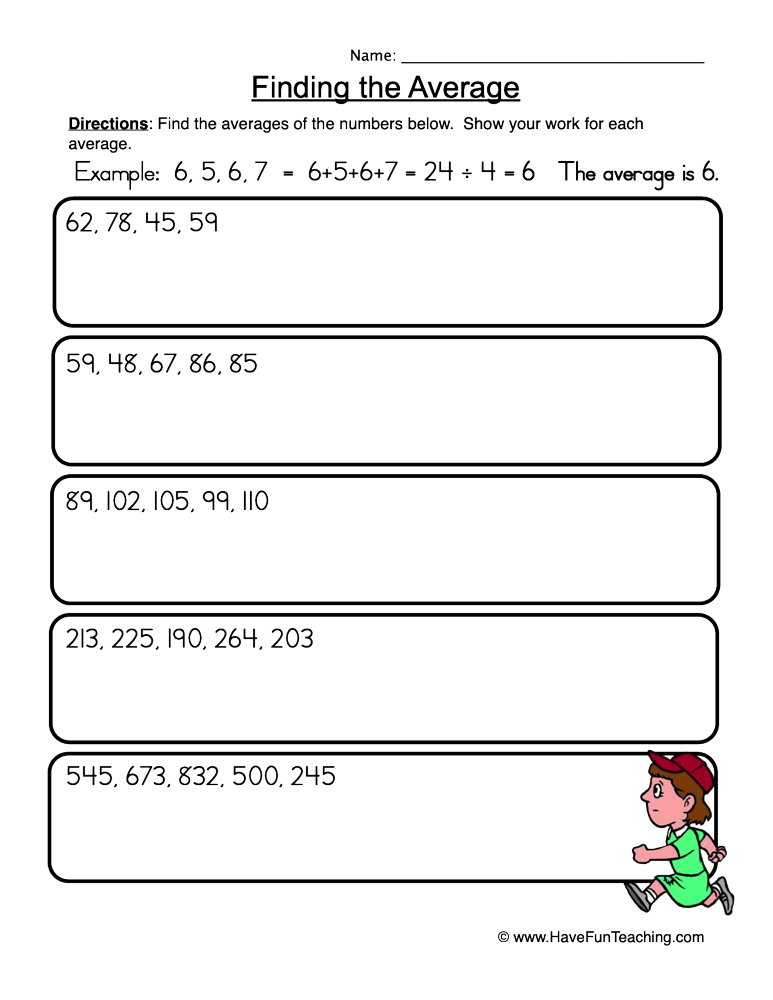 Finding Averages Larger Number Set Worksheet - Have Fun Teaching
