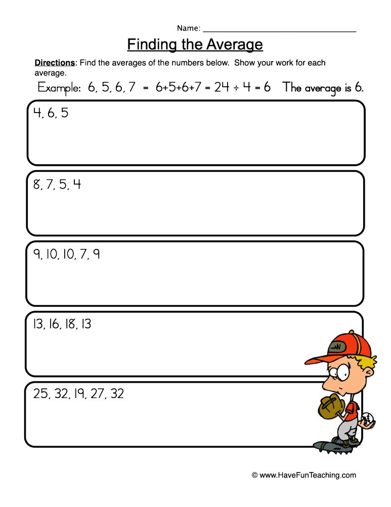 Finding Averages Number Set Worksheet  