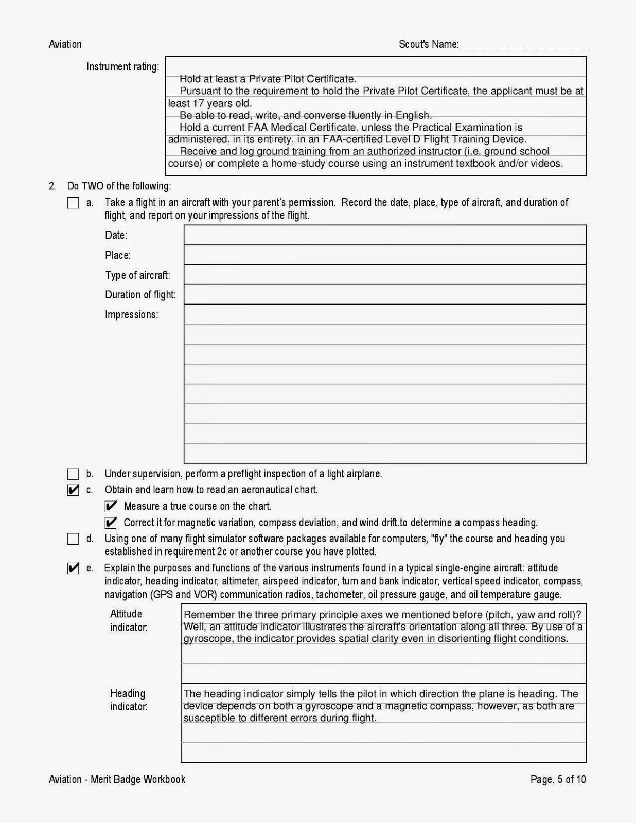 aviation merit badge worksheet