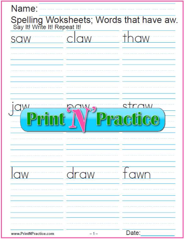 aw Word Family Cut and Paste Worksheets