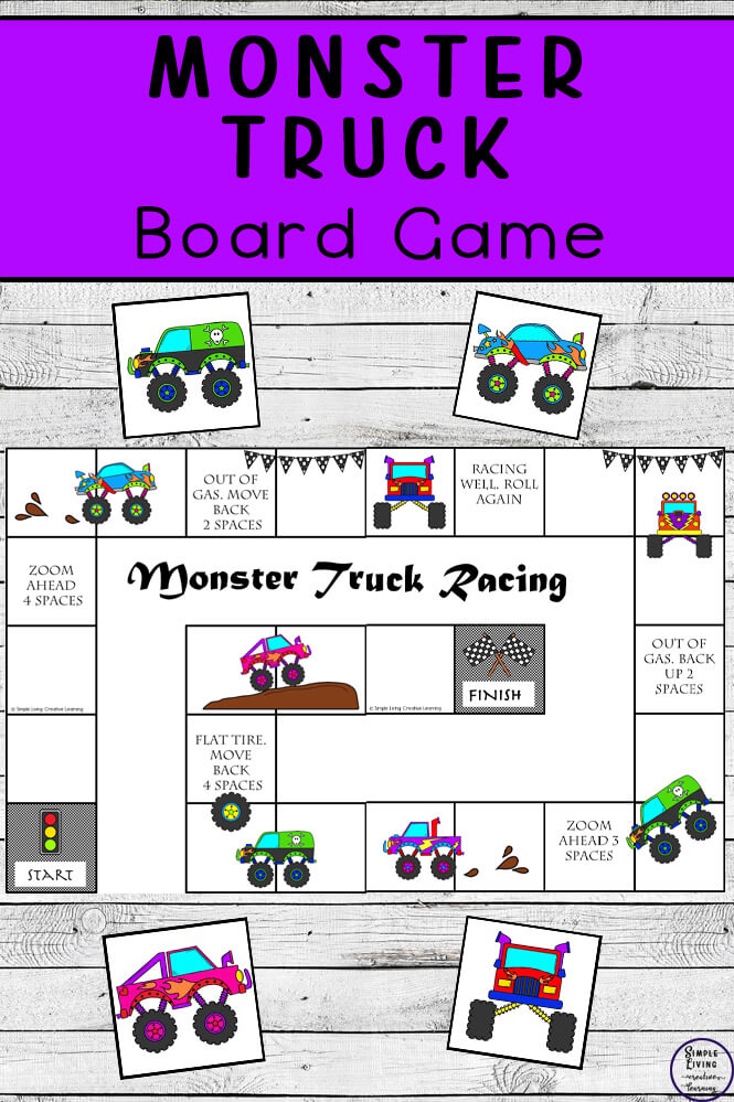 Printable Monster Truck Board Game - Simple Living. Creative Learning