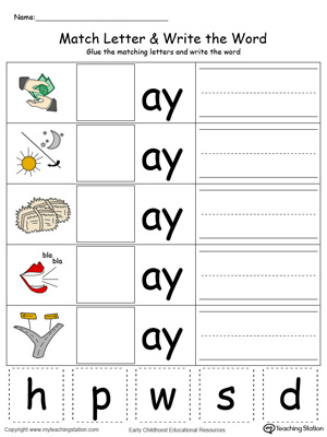 FREE* AY Word Family Match Letter and Write the Word in Color ...
