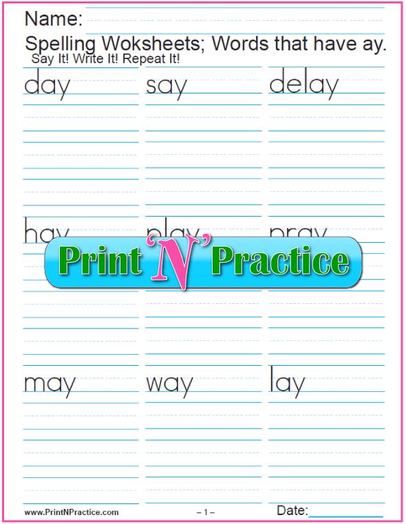 ay words worksheet