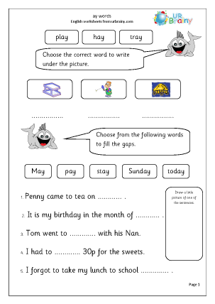 ay words worksheet