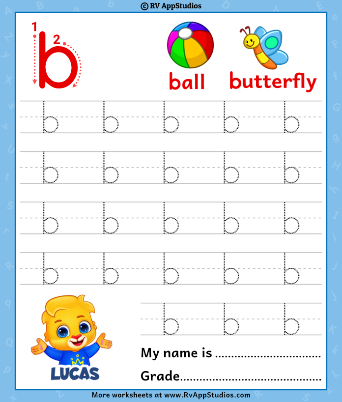 Lowercase Letter b Tracing Worksheets | Trace Small Letter b Worksheet