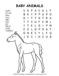 Baby Animals Worksheet for 1st - 3rd Grade | Lesson Planet