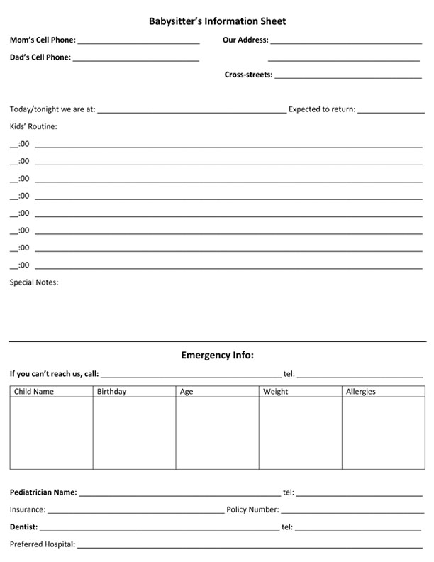 Printable Babysitter Notes