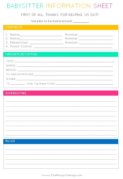 Free Printable Worksheets for Organizing Your Home | Babysitter ...