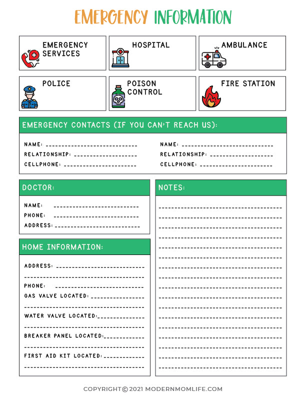 Babysitter Information Sheet - Always Expect Moore