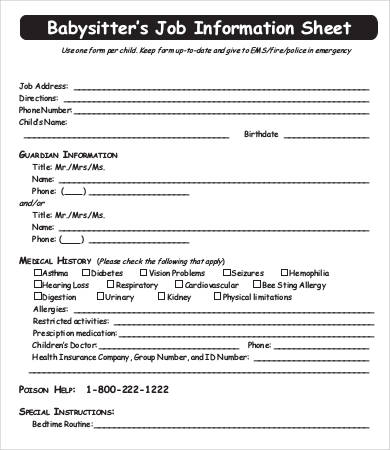 Emergency Information Form for Babysitters Printable - FamilyEducation