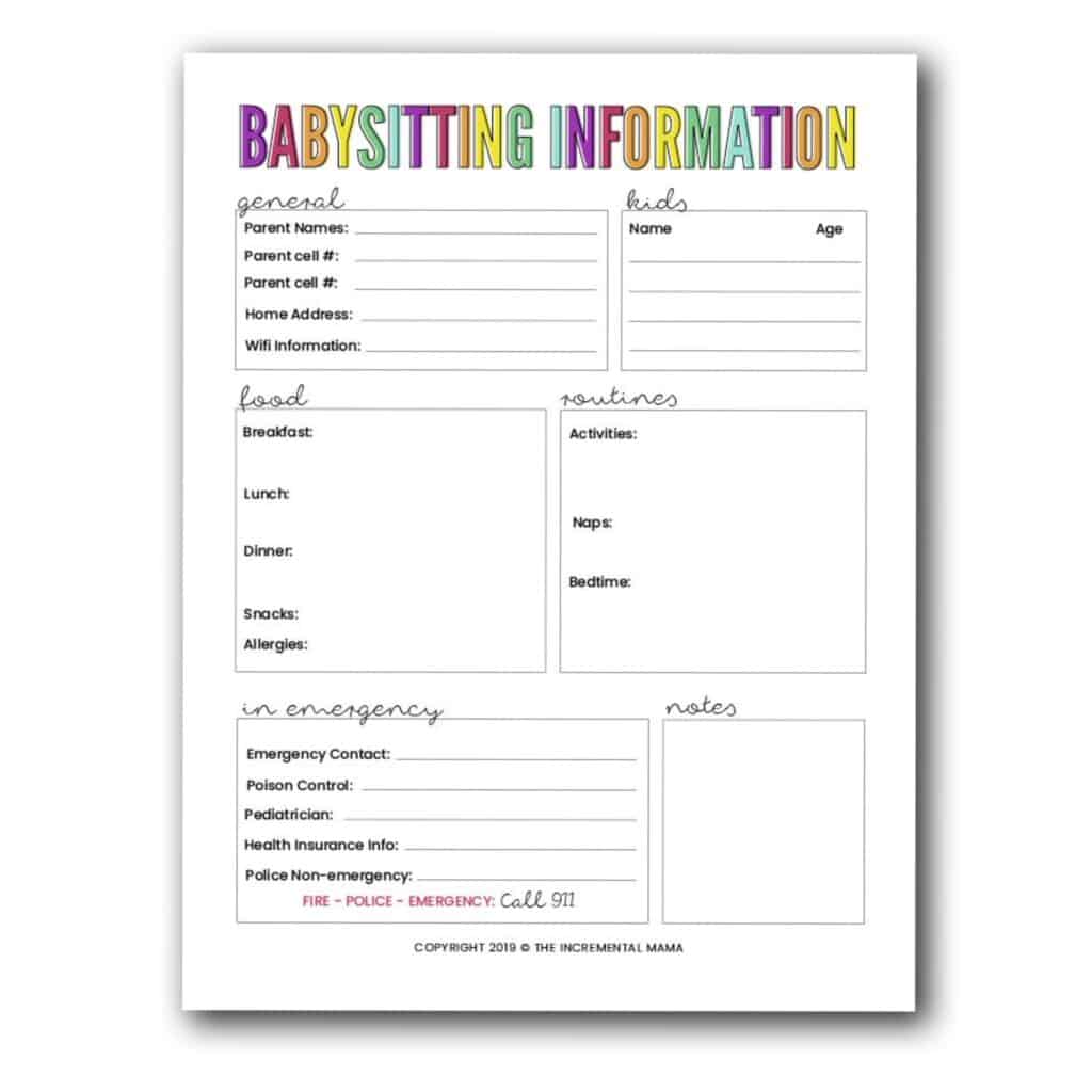 Babysitter Info Sheet - Maintaining Motherhood