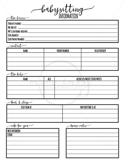 Babysitter Forms, Daycare Forms, &  Other Parent Forms