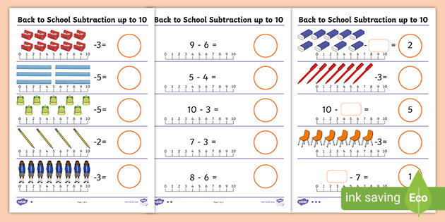 back to school subtraction worksheet