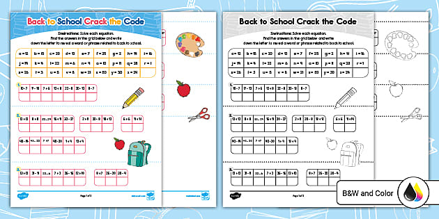 back to school subtraction worksheet