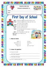 First Day of School - Personal Info Worksheet 5th Grade - ESL ...