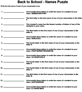 back to school worksheet for middle school