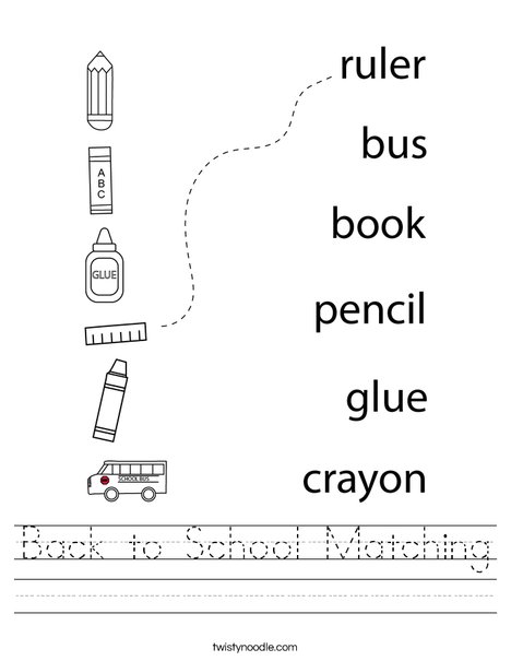 Back to School Matching Worksheet - Twisty Noodle