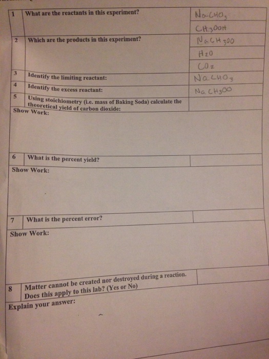 Vinegar and Baking Soda Stoichiometry Lab To predict