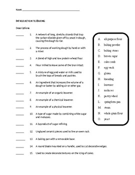 Introduction to Baking Worksheet