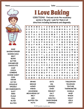 BAKING VOCABULARY TERMS Word Search Puzzle Worksheet Activity