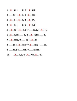 balance chemical equations worksheet answers