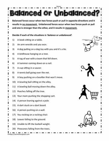 balanced and unbalanced forces worksheet