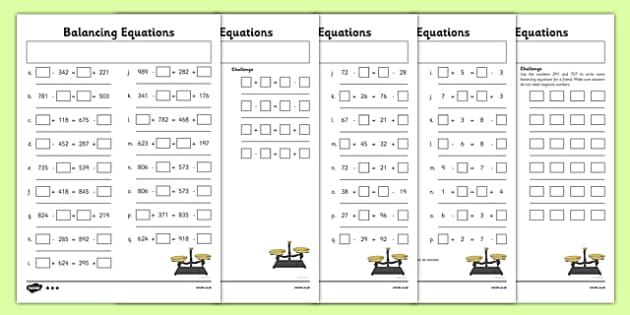 Balancing Equations Worksheets &  Answers | Year 3-6 Maths