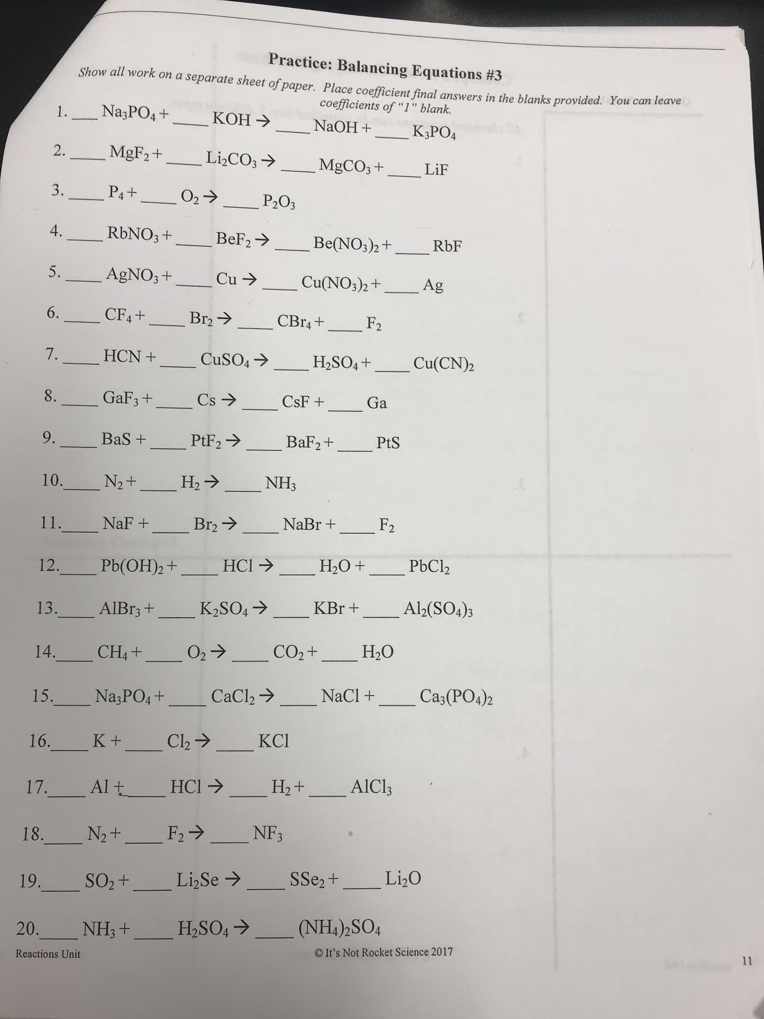 Grade 9 Physical Science Chemical Reactions] Balancing equations