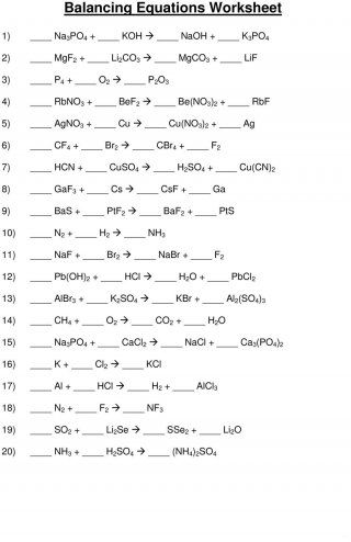 balancing chemical equations chapter 7 worksheet 1 answers