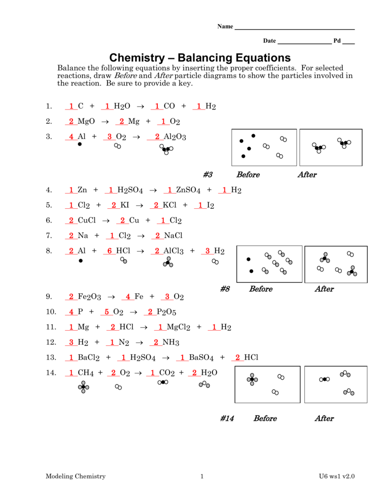 balancing chemical equations chapter 7 worksheet 1 answers
