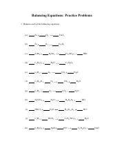 balancing chemical equations practice worksheet with answers
