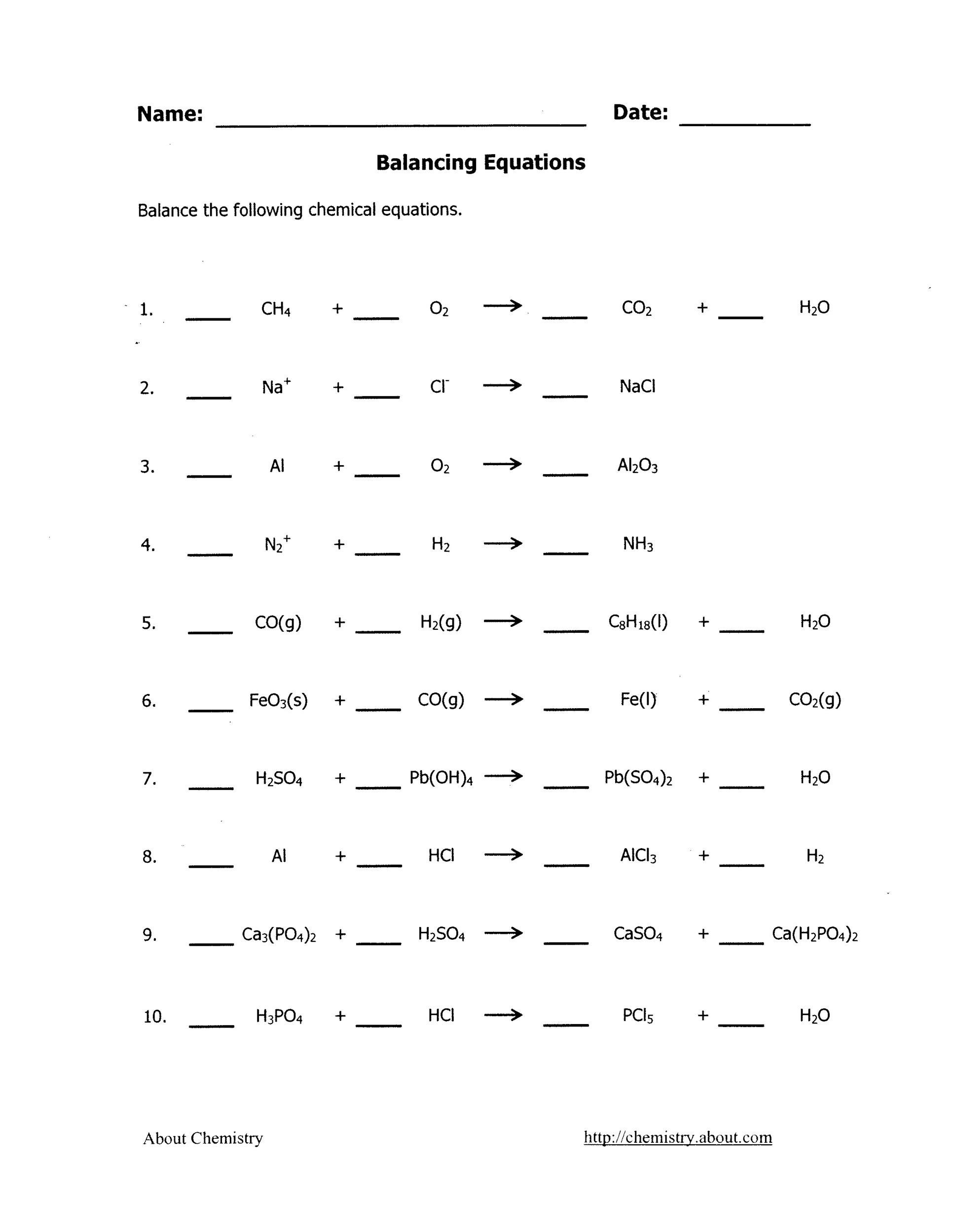balancing chemical equations worksheet 2 answers
