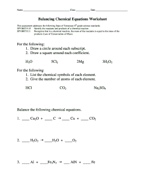Balancing Chemical Equations Worksheet Form - Fill and Sign ...