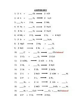 balancing chemical equations worksheet 3 answers