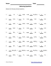 balancing chemical equations worksheet with answer key
