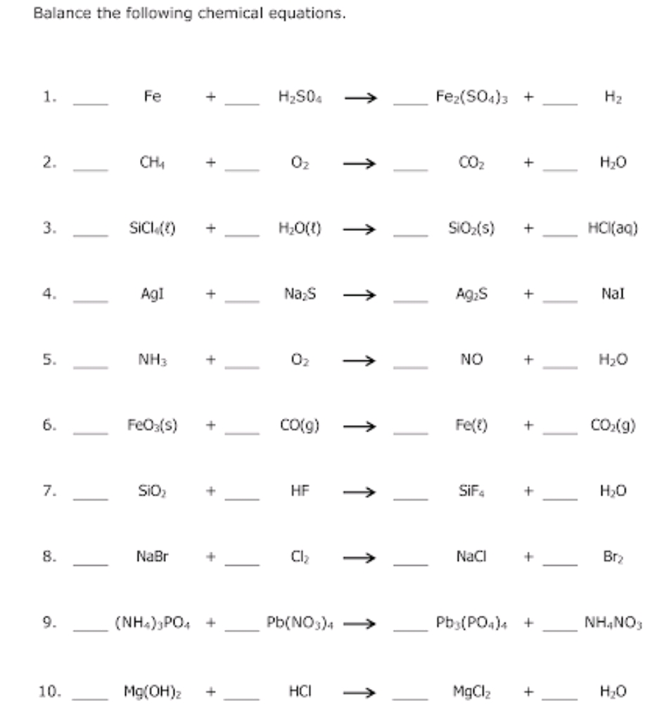Free balancing chemical equations worksheet with answer key, Download ...