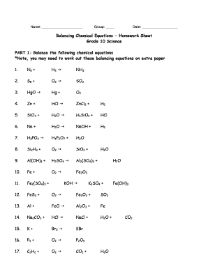 balancing chemical reactions worksheet with answers
