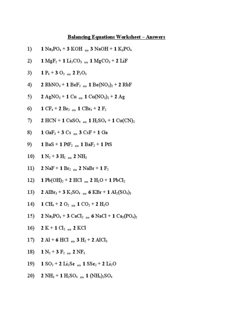 Balancing Equations Worksheet Answers | Download Free PDF ...
