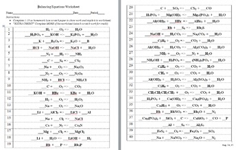 balancing equations practice worksheet answers